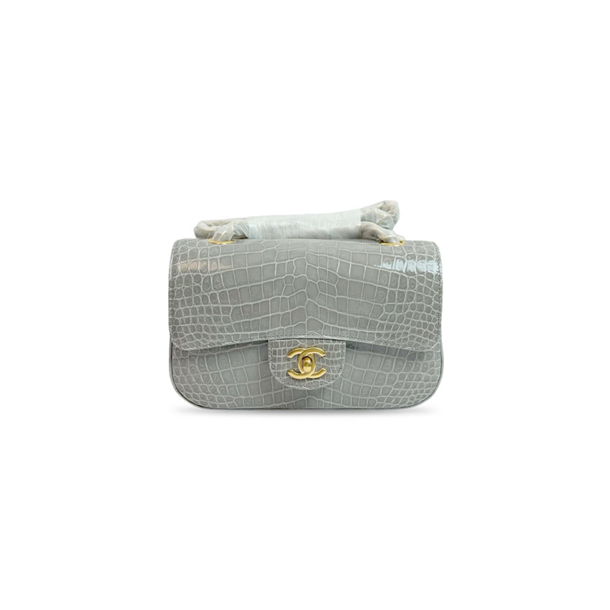 CHANEL MASTER CLASSIC FLAP BAG GREY ALLIGATOR GOLD HARDWARE (20*12*6cm) 